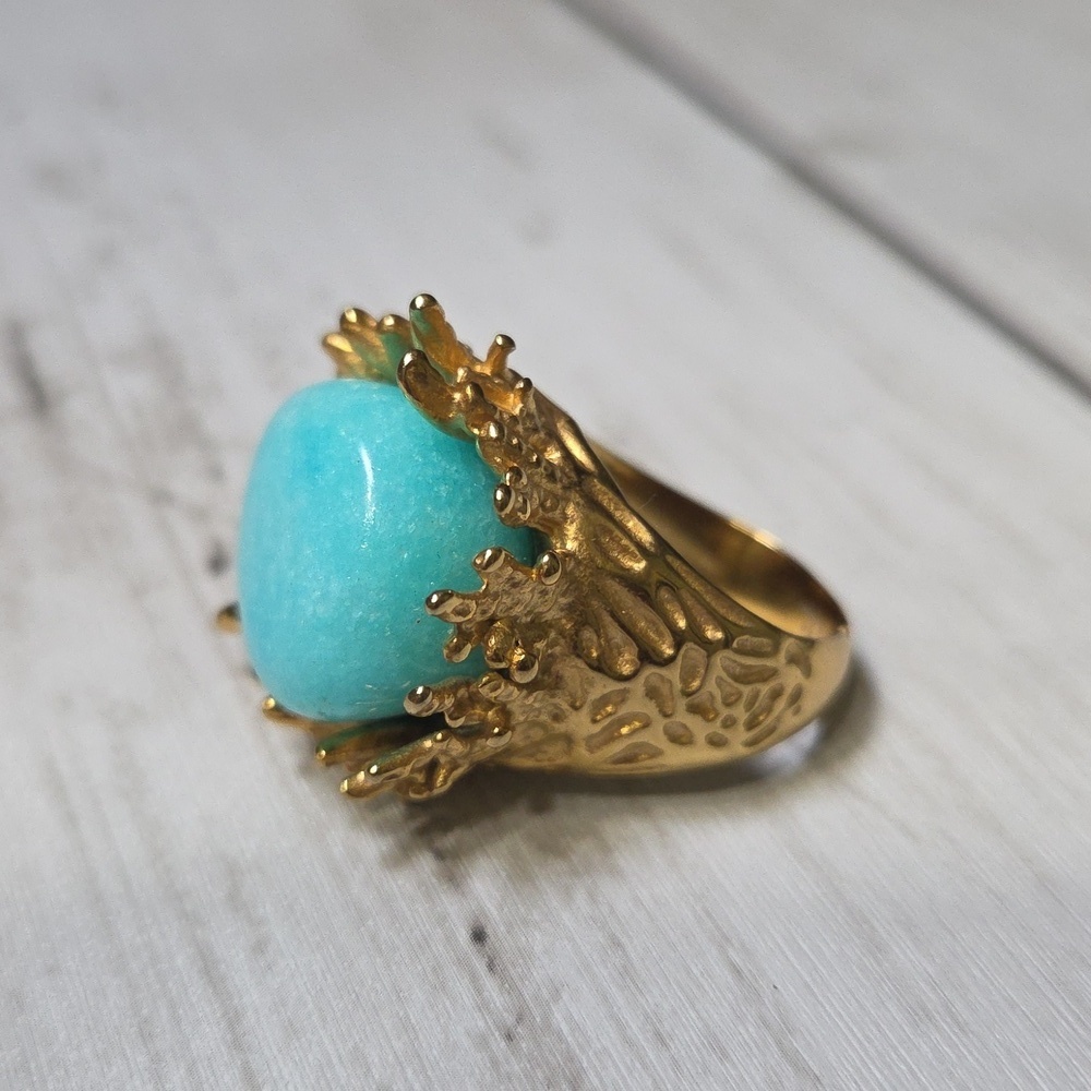 Plunder Gold Ring with Aqua Stone